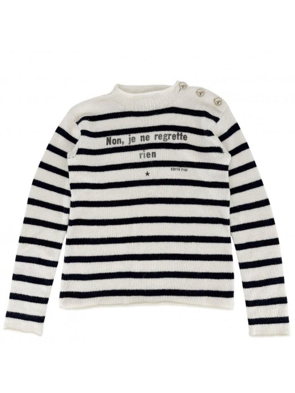 Dior Knit Border Top Long Sleeve 40 Navy White Cashmere Sweater